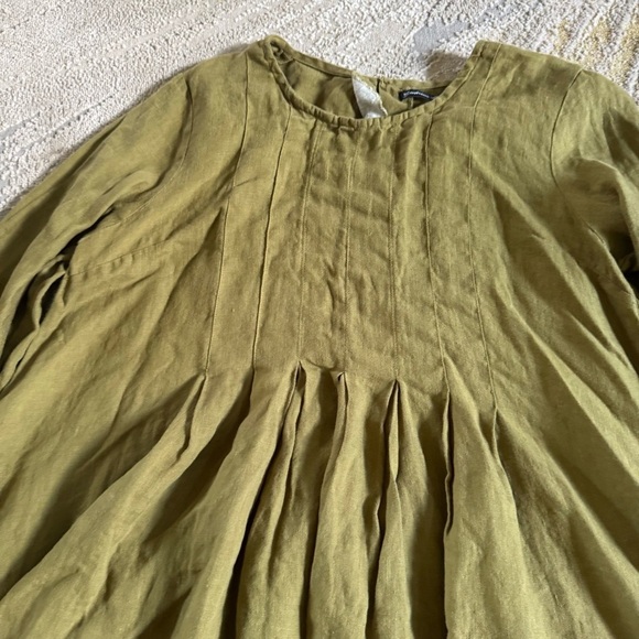 Gudrun Sjoden Pure Linen Shirt Blouse 3/4 sleeve Olive Green lagenlook medium - Picture 2 of 9